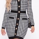 Black houndstooth fashion dress Women christmas plaid mini winter