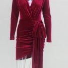 Female Velvet Dresses Office Work Women Bodycon Dress Autumn Long Sleeve V-Neck Winter Sexy
