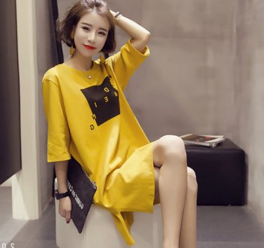 Sexe Mara Korean Short Sleeve Letter printing Loose Straight Womens Dresses