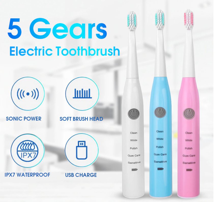 Electric Toothbrush Ultrasonic Vibration Waterproof Rechargeable Oral Hygiene ToothBrush