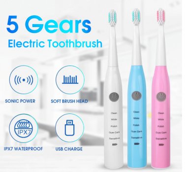 Electric Toothbrush Ultrasonic Vibration Waterproof Rechargeable Oral Hygiene ToothBrush