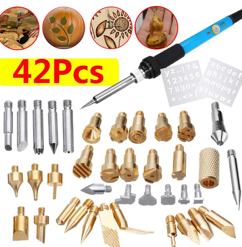 42Pcs Electric Soldering Iron Kit Wood Burning Pen Tip Pyrography Craft Tool Repair for Woodworking