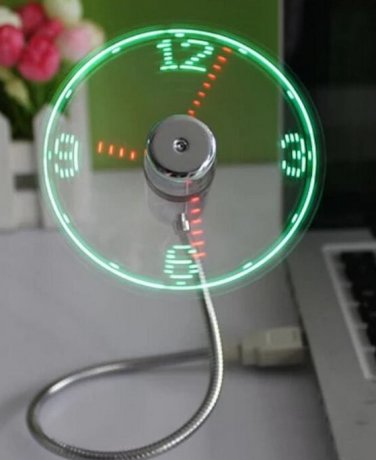 MINI Flexible LED USB Clock Fan Watch Gadgets Office Desk Cooling Temperature