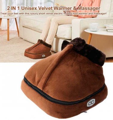 2 IN 1 Electric Heated Foot Warmer Massage Shoes Cosy Unisex Velvet