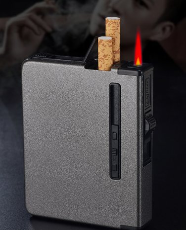 New Portable metal cigarette case 12pcs Cigarettes Holder Box creative fuel Lighter