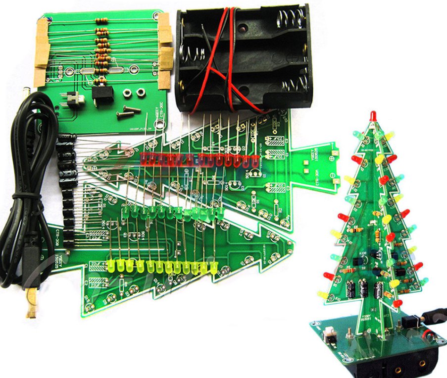Three-Dimensional 3D Christmas Tree LED DIY Kit Red/Green/Yellow LED