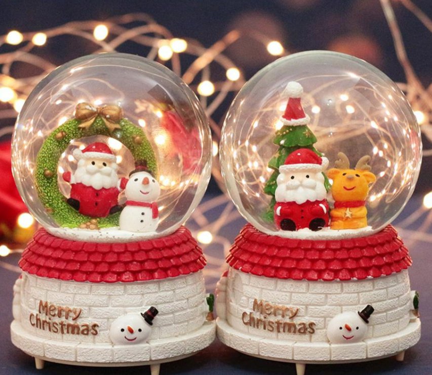 Christmas Crystal Ball Music Box with Light Snowflakes Xmas New Year ...