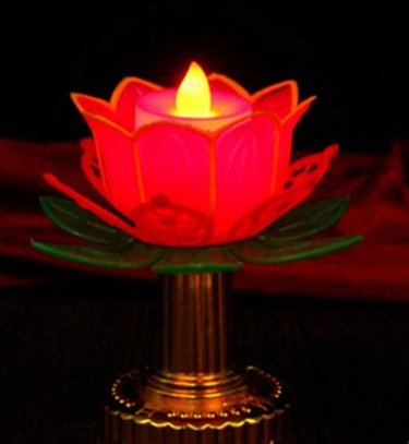 Lotus Electronic Candle Buddhist Lotus Golden Leaves 11 Cm High Christmas Decor