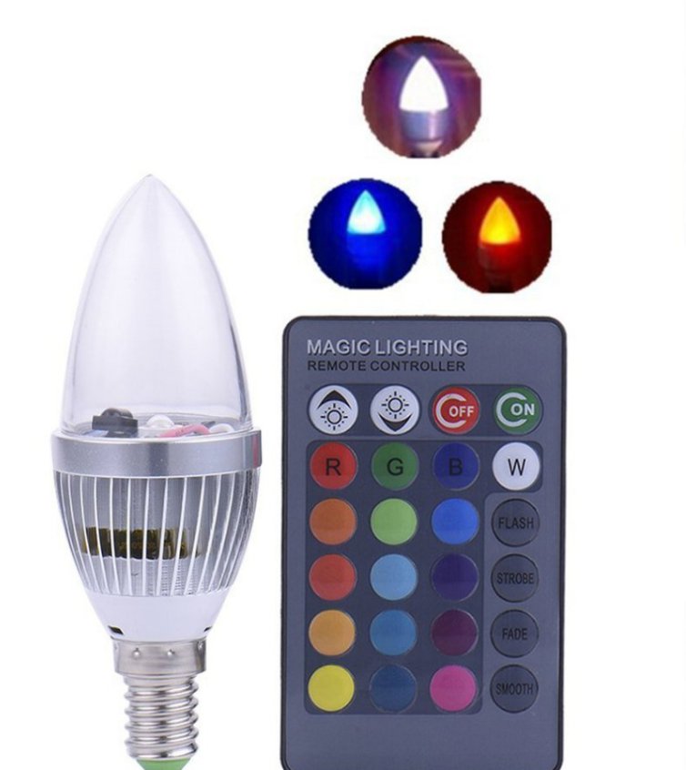 3W Electronic RGB LED Candles Light Remote Controller Light Bulb