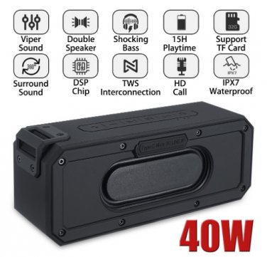 40W TWS Interconnection Card Insert Wireless Bluetooth Speaker Waterproof