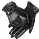 Gloves Men Winter Leather Black Gloves Button Warm Mittens