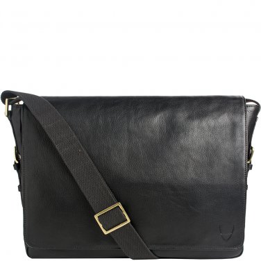 Hidesign William Horizontal 15" Laptop Compatible Leather Messenger Black