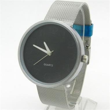 Black/Silver Simple Design  Metal Iron Net Mesh Band Quartz Wrist Watch Boys Men