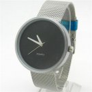 Black/Silver Simple Design  Metal Iron Net Mesh Band Quartz Wrist Watch Boys Men