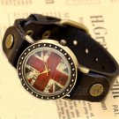Vintage UK Flag Genuine Leather Bracelet Quartz Wrist Watch Quartz New Mens Gift