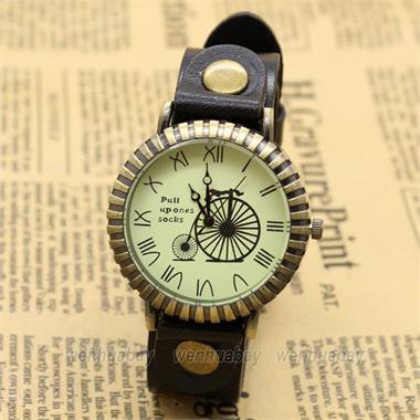 Retro Bicycle Wheel Genuine Leather Band Round Dial Women Men Quartz Watch Gifts