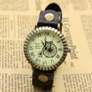 Retro Bicycle Wheel Genuine Leather Band Round Dial Women Men Quartz Watch Gifts