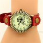 Retro Bicycle Wheel Genuine Leather Band Round Dial Women Men Quartz Watch Gifts