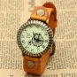 Retro Bicycle Wheel Genuine Leather Band Round Dial Women Men Quartz Watch Gifts