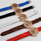 Fashion 5 Colors Round  Dial Crystal Leather Quartz Wrist Watch Women Lady Gift