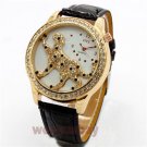 NEW 3D Cheetah Tiger Lady Women Leather Round Crystal Quartz Wrist Watch Hour AB