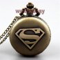 New Bronze Superman Necklace Pendant Chain Quartz Pocket Watch Men Women Gifts