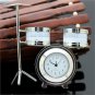 Fashion Drum Blue Silver White Design Mini Round Desk Clock Watch Gift Hour 86