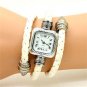 Square Dial Weave WRAP Around Leather Bracelet Lady Woman Quartz Wrist Watch
