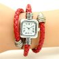Square Dial Weave WRAP Around Leather Bracelet Lady Woman Quartz Wrist Watch