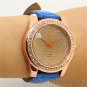 Fashion Elegant Round Dial Crystal Leather Quartz Wrist Watch Women Lady Gifts