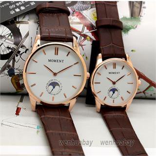 Fashional Round BF GF Couple Lover Leather Brown Wrist Watch Women Men Quartz B