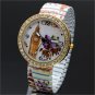 Flower Round Big Ben Tower Stretchable Iron Quartz Wrist Watch Women Q2088 AB