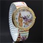 Flower Round Big Ben Tower Stretchable Iron Quartz Wrist Watch Women Q2088 AB