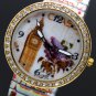 Flower Round Big Ben Tower Stretchable Iron Quartz Wrist Watch Women Q2088 AB