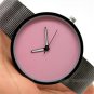 Classic Pink Dial Metal Iron Net Mesh Band Quartz Wrist Watch Men's Gift Q1006