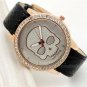 Elegant Skull Round Dial Crystal analog Black Band Quartz Wrist Watch Lady Q3586