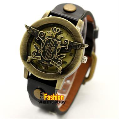 Cool Warrior Bronze Eagle Cover Leather Band Quartz Analog Wrist Watch Men B
