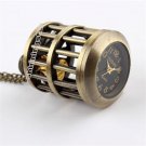 Cute Bronze Lifelike Birdcage Shape Necklace Chain Pocket Watch Unisex Gift P281