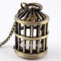 Cute Bronze Lifelike Birdcage Shape Necklace Chain Pocket Watch Unisex Gift P281