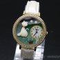 Elegant Cute 3D Crystal Cat White Leather Quartz Wrist Watch Women 86 Gift Q1352