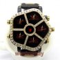 Cool Black Big Dial Bling Crystal Quartz WristWatch Rubber Band Men Lady Q3116