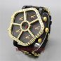 Cool Black Big Dial Bling Crystal Quartz WristWatch Rubber Band Men Lady Q3116
