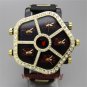 Cool Black Big Dial Bling Crystal Quartz WristWatch Rubber Band Men Lady Q3116