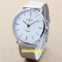 Simple White Round Dial Steel Mesh Band Hour Quartz Wrist Watch Women Men Q4107