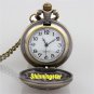 Bronze Necklace Pendant Chain Blue Quartz Pocket Watch Women Lady Gifts P275