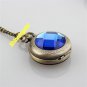 Bronze Necklace Pendant Chain Blue Quartz Pocket Watch Women Lady Gifts P275