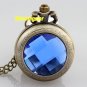 Bronze Necklace Pendant Chain Blue Quartz Pocket Watch Women Lady Gifts P275