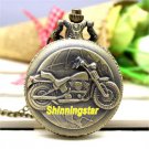 Cool Bronze Motorbike MOTO Pocket Watch Necklace Pendant Mens Boy Gift P79