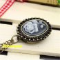New oval White Rose Bronze Quartz Pocket Watch Necklace Lady Gift Box P61