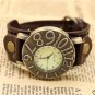 Antique Dark Brown Leather Band Bracelet Round Dial Quartz Watch Men Gifts B2252